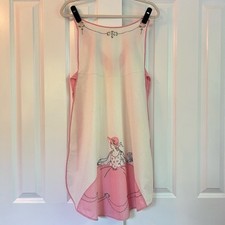 Vintage Apron 1950s Embroidered Lady Pink  Cream Tie Back