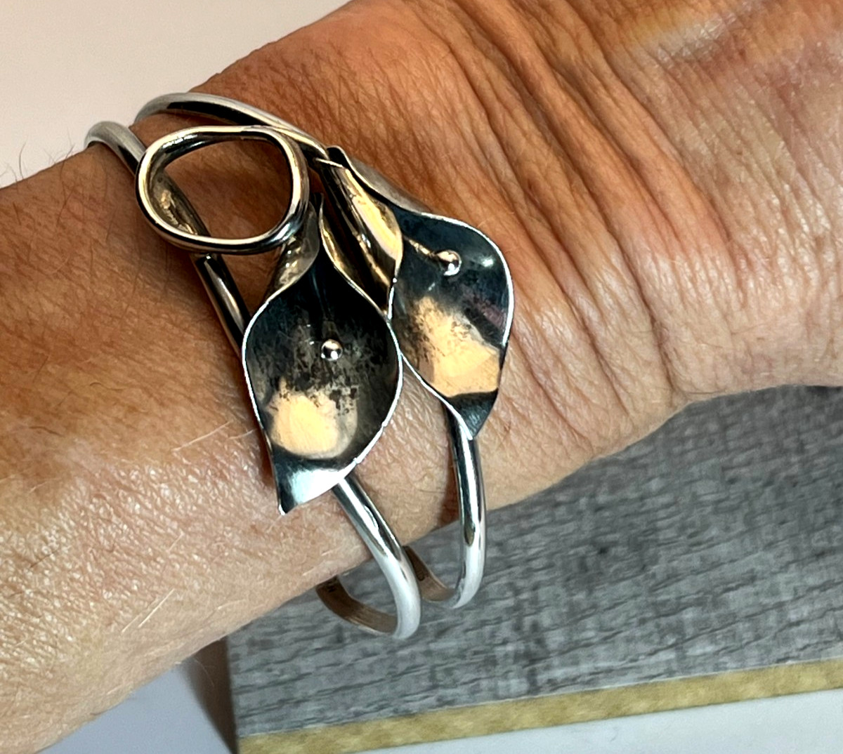 Vintage signed NYE Call Lilly cuff bracelet 925 Sterling silver older Stuart Nye