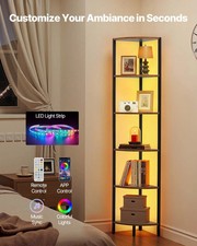 6 Tier Corner Shelf with LED Light, 68" Tall Corner Bookshelf with Storage Shel
