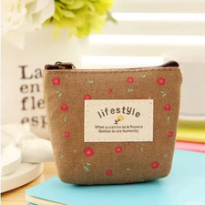 Fashion Flower Pattern Coin Purses Small Fresh Canvas Coin Wallet Lady Girls Ear