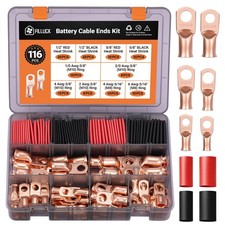116pcs Battery Cable Ends Kit,1/0 AWG 2 AWG 2/0AWG 4 AWG 6 AWG Copper Lugs,0 ...