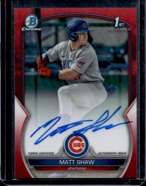 2023 Bowman Draft Matt Shaw Chrome Auto Red Refractor 1st Prospect #/5 Cubs