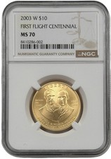 2003 W $10 Gold First Flight Centennial 0.4838 oz Comemmorative Coin NGC MS 70 5477.47 per troy oz