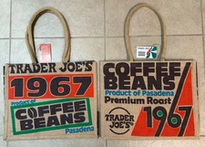 * NEW PAIR * Trader Joe's COFFEE JUTE BURLAP REUSABLE  TOTE BAGS