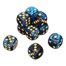 10Pcs 6 Sided Colored Standard Dice, Acrylic D6 Mini Game Dice, Black/Blue, Gold