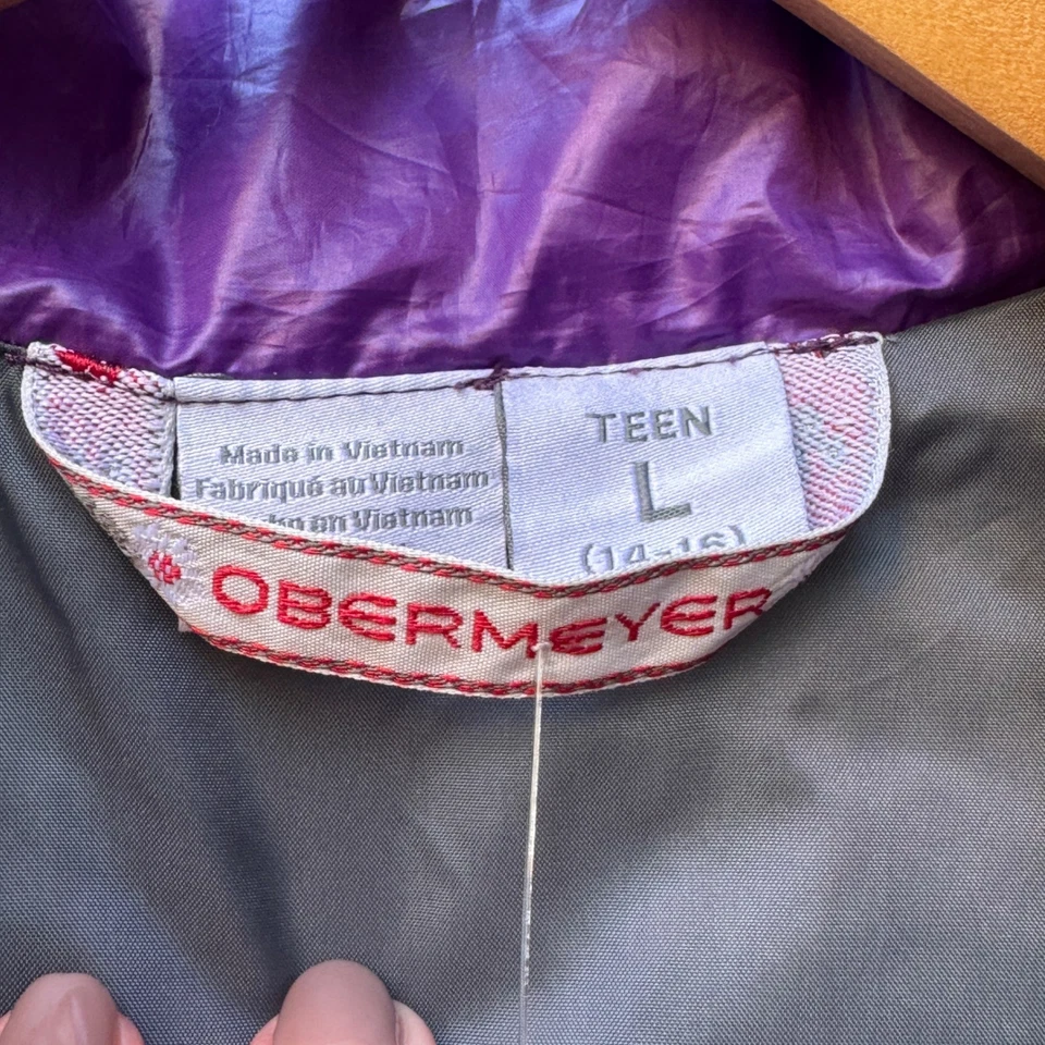 Obermeyer Girls Puffer Jacket Purple Pink White Full Zip Lightweight L 14/16 - Image 3 of 4