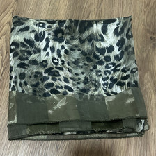 Womens Satin Square Scarf Animal Cheetah Print Green Border Lightweight