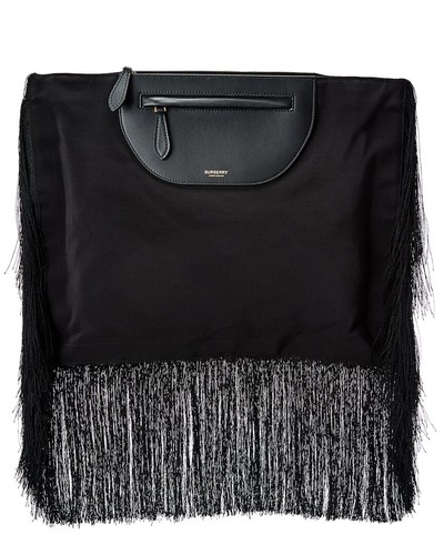 Burberry Olympia Fringe Canvas & Leather Clutch Women's Black