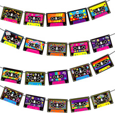 Cassette Tape Party Banners 4PCS Cassette Player Party Decorations Radio Boom Bo