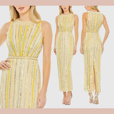NWT MAC DUGGAL [ 8 ] 93752 Embellished Halter Neckline Sheath Dress Yellow J1872