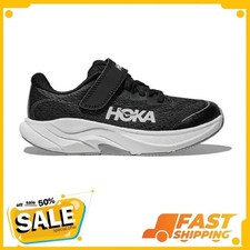 Little Kids' HOKA Rincon 4 Hook N Loop Road Running Shoes, Black/White, NEW