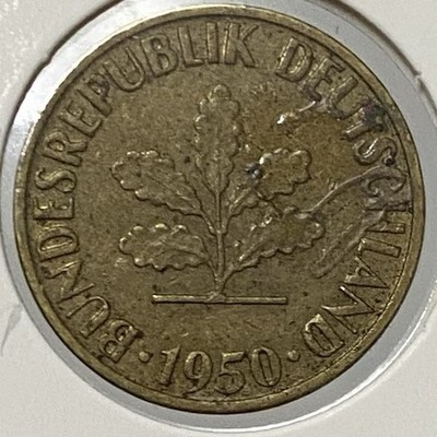   1950 G Germany 5 Pfennig Coin | Bundesrepublik Deutschland | Oak Sprig