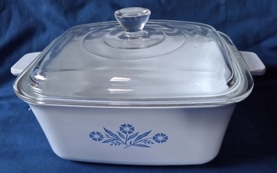 1960's CORNING WARE P-4-B BLUE CORNFLOWER RECTANGULAR CASSEROLE & ORIGINAL LID