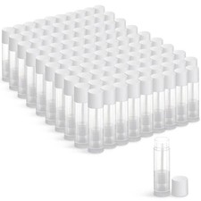 100 Sets Empty Lip Balm Tubes Bulk Round with Caps for DIY Lipstick White