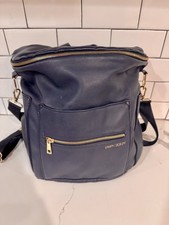 Fawn Design Original Diaper Bag Backpack Navy  Gold Vegan Leather