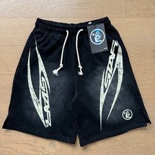 Hell Studios star Gel Classic diagonal letters Shorts Mens Washed Cotton Shorts