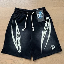 Hell Studios star Gel Classic diagonal letters Shorts Mens Washed Cotton Shorts