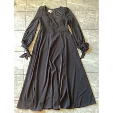 Azazie Black Square Neck Long Sleeve Maxi Dress with Slit and Tie Cuffs Size A14