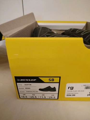 Chaussures de sécurité homme Dunlop Austin anthracite/jaune taille UK 10,5 /45,5 neuves dans leur boîte