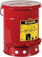 Justrite 6 Gallon Galvanized Steel Oily Waste Can, 16" x 12" Metal Oil Rag Safet