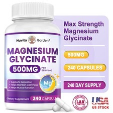 High Absorption Magnesium Glycinate 500mg 240 Capsules   Gentle on Stomach