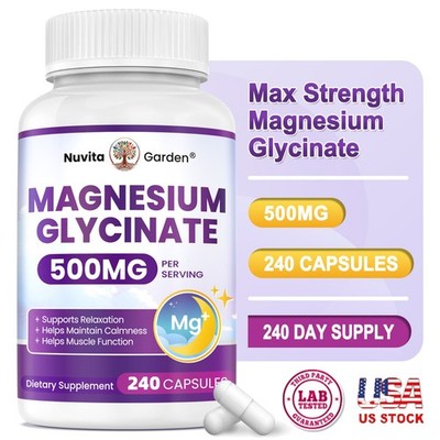 Magnesium Glycinate 500mg 240 Capsules   High Absorption Magnesium Supplement