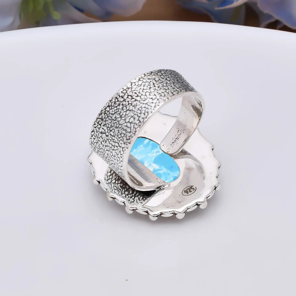 Кольцо из чистого серебра 925 пробы с синим ларимаром, рождественский подарок, уникальное серебряное кольцо - Изображение 4 из 4