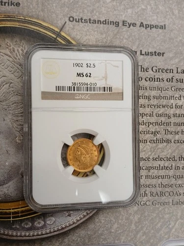 Gold 1902  $2.50  MS62 NGC  Liberty head Quarter eagle Beautiful    TP-9871