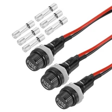 3 Pcs Panel Mount Fuse Holder, 5 x 20mm 10/15A DC 125/250V with 10A/15A Fuses