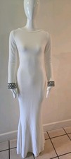 Xtaren Women’s Maxi White And Rhinestones Long Sleeves Dress Size Medium 