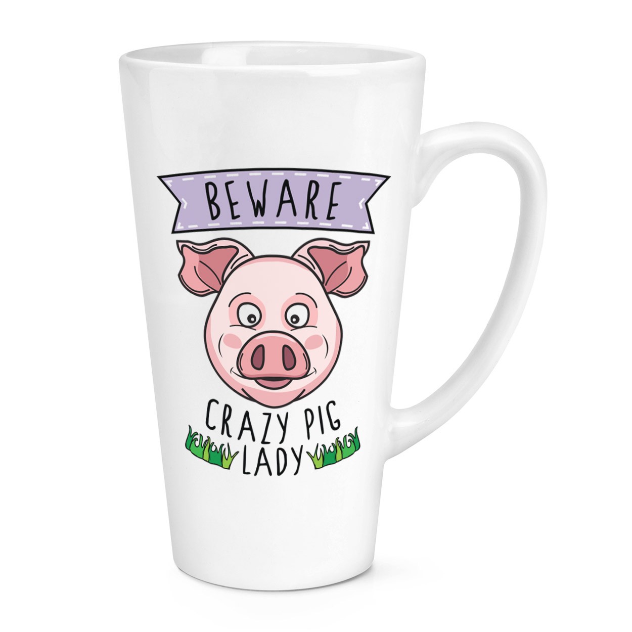 Beware Crazy Pig Lady 17oz Large Latte Mug Cup Funny Joke Animal Farm Big