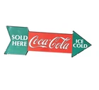 Vintage Retro Coca-Cola Sold Here Ice Cold Arrow Metal Sign Green Red