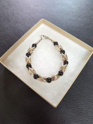 925 Sterlingsilber Zahn & schwarzer Onyx Armband Größe 8''