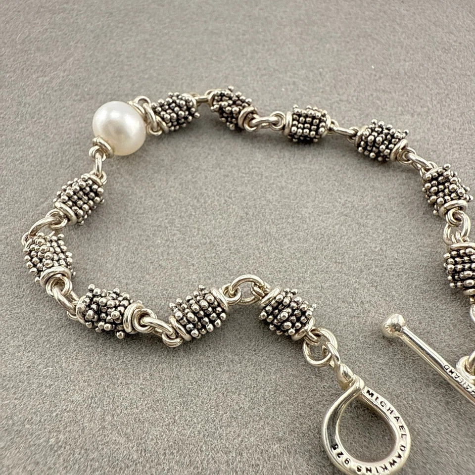 Pulsera Michael Dawkins Perla Plata de Ley Caviar Guijarro Granulado 925 Foto 3 de 4
