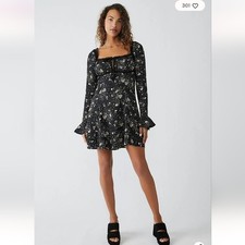 Free People Tess Floral Print Mini Dress Black Size Medium