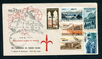 A.M.G.  F.T.T. 1954 b. f.d.c. aff. 6 TOURIST values from TRIESTE (A3107)