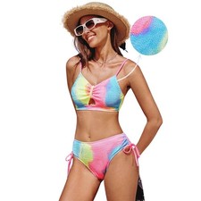 Cupshe Women's Tie Dye V Neck Bikini Top  Side Tie Bottoms Set Size Small