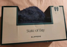NEW NIB STATE OF DAY WOMEN FAUX FUR SLIPPERS NAVY BLUE XL 11 12