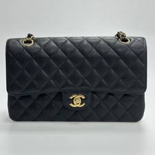 Chanel Medium Classic Flap Bag Black Caviar Leather Gold CC Hardware Chain Strap