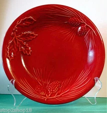 Lenox Rustic Berry 9" Accent Salad Plate Red Embossed Pinecones & Holly New
