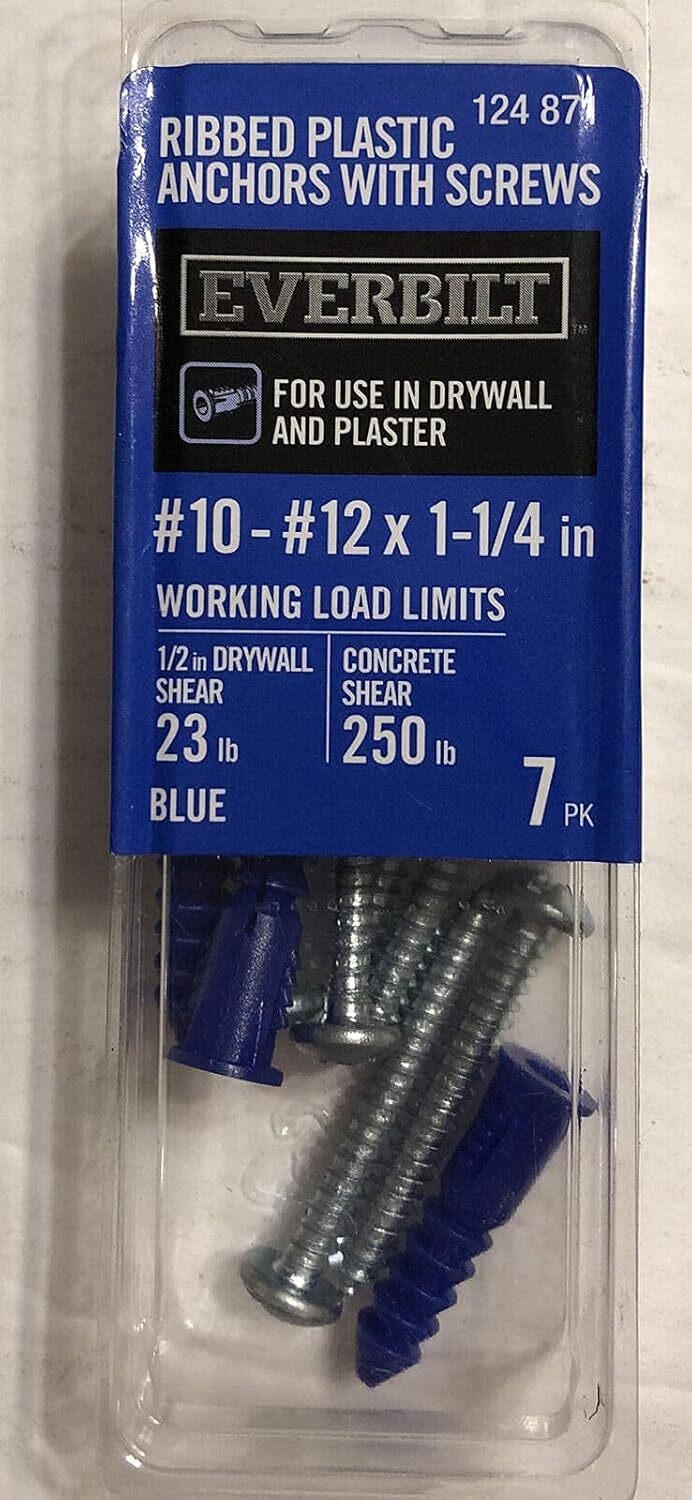 Everbilt #10-12 x 1-14inch Blue Plastic Ribbed Anchor with Screws (7...
