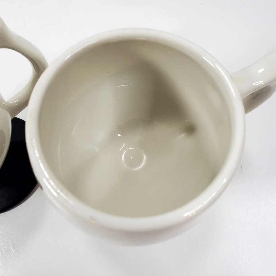 Juego De Colección De 2 Tazas De Té Café Esmaltadas Con Pies Blancas y Negras HALL Cerámica EE. UU. LEER Foto 3 de 4