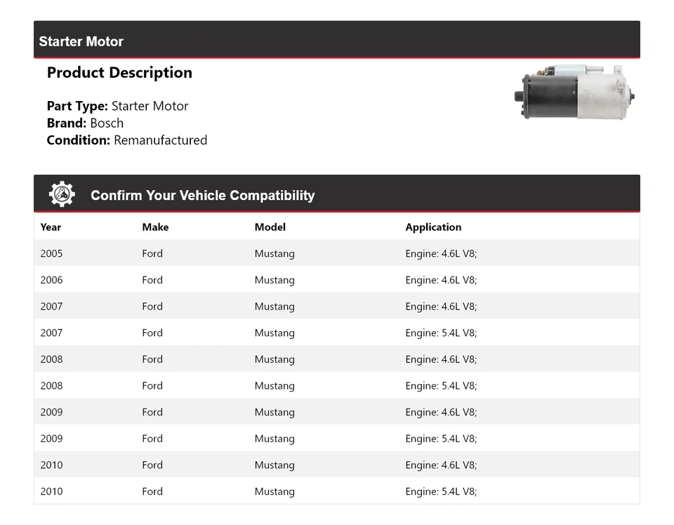 Arranque Ford Mustang Bosch 2005-2010 (remanufacturado) 2006 2007 2008 2009 Foto 2 de 4