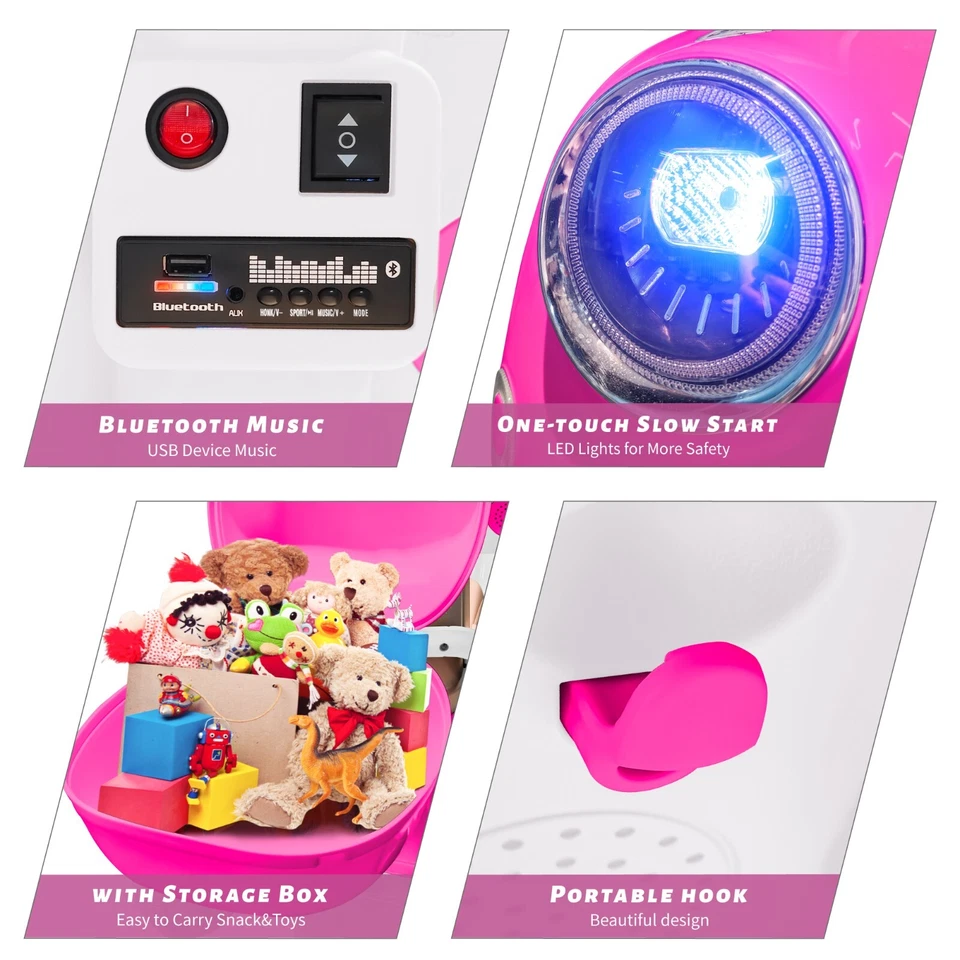 12V Kids Motorcycle Electric Moped Girls Scooter 3 Wheels Tricycle Toy with LED - Image 3 of 4