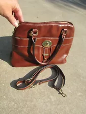 Giani Bernini Brown Faux Leather Large Shoulder Bag Strap 2 Handles Gold Metal