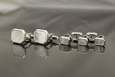 SET Cufflinks and Studs - silver colour  mother of pearl - rectangle head