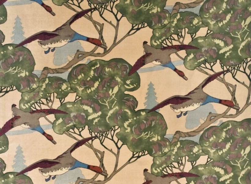 MULBERRY CURTAIN/UPH FABRIC 'FLYING DUCKS VELVET - CAMEL' 3 METRES - VELVET — 第 3/4 张图片