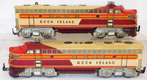 Vntg UNIQUE Arts Train #2000 Rock Island AA Diesel Set Tinplate RUNS 1950s 3rl - Picture 3 of 24