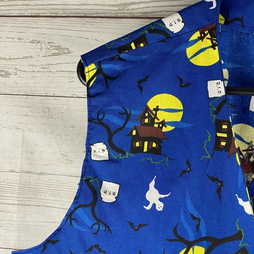 Halloween Vest Medium Blue Full Moon Haunted House Ghosts Bats Spooky Handmade - Picture 3 of 12