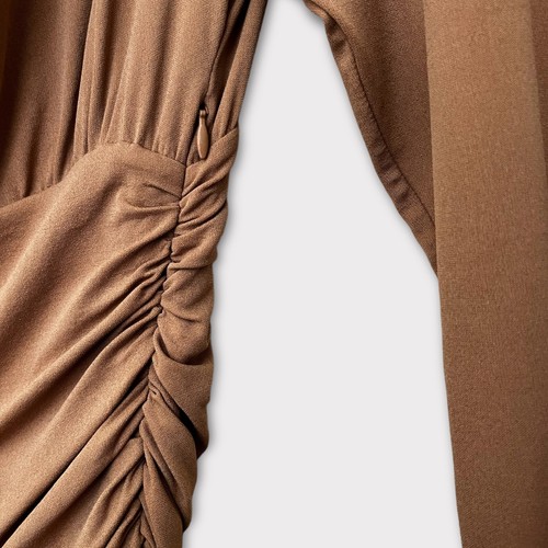 Alexandre Vauthier Draped Jersey Cowl Neck Mini Dress Tan Elegant Womens Size 6 - Picture 10 of 13